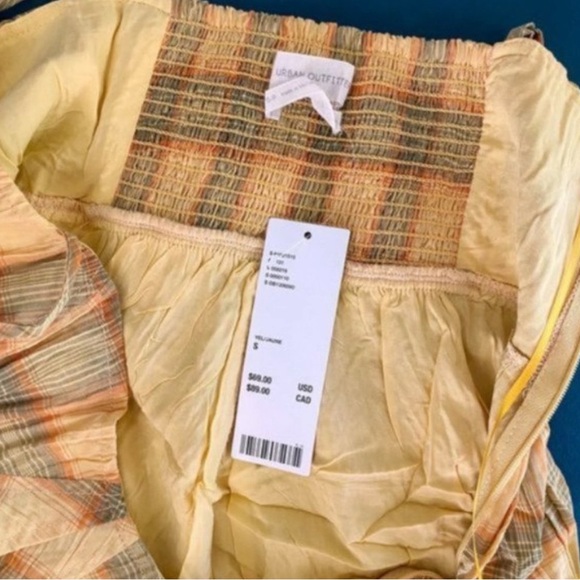 Urban Outfitters | Lorelei Crinkle Cotton Romper Plaid Yellow Orange Green Small - Picture 3 of 4